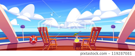 Cartoon yacht deck with beautiful sea view Cartoon yacht deck with beautiful sea view 119287081