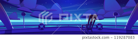 Cartoon yacht deck with night sea view 119287083