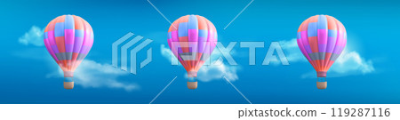 Realistic set of colorful hot air balloons in sky 119287116