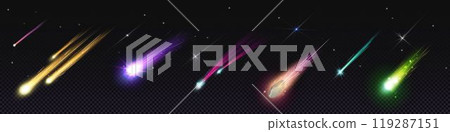 Realistic set of falling comets with speed trails Realistic set of falling comets with speed trails 119287151