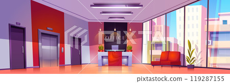 Cartoon company office interior with furniture 119287155