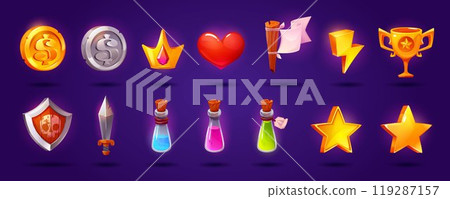 Ui casino game icon vector crown and coin element 119287157