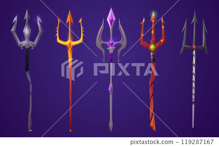 Magic trident weapon cartoon isolated vector icon Magic trident weapon cartoon isolated vector icon 119287167