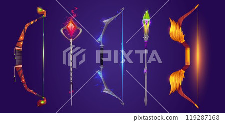 Magic bow and spear weapon icon for fantasy game 119287168