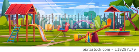 Playground park in kindergarten cartoon landscape Playground park in kindergarten cartoon landscape 119287179