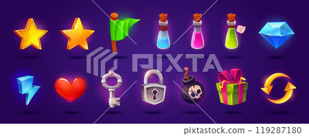 Cartoon set of game icons isolated on background 119287180
