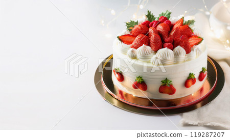 Strawberry filled Christmas cake with sparkling background 119287207