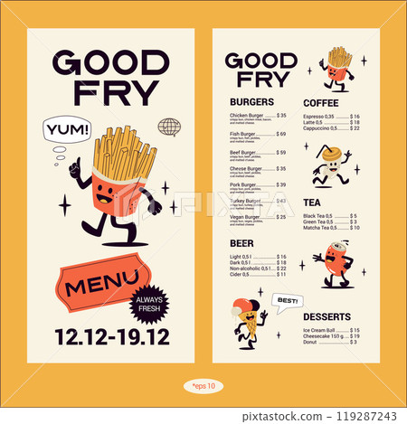 French Fry Retro Menu Template French Fry Retro Menu Template 119287243