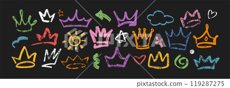 Set of colorful brush grunge grafitti texture king crown, princess tiara or prince diadem 119287275