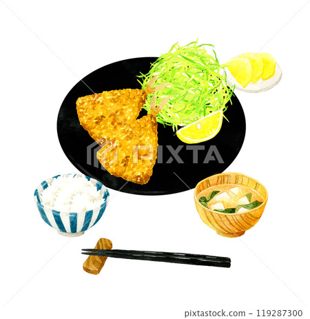竹莢魚炒套餐手繪水彩插畫素材烹飪與食物 119287300