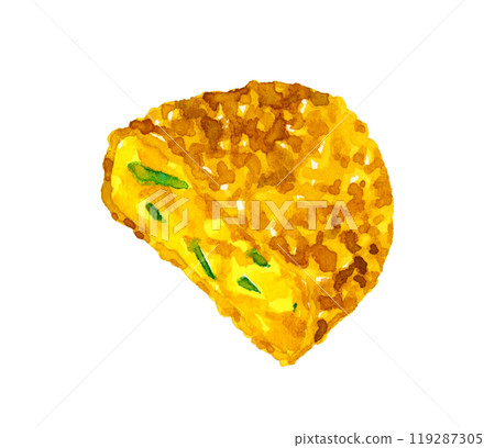 南瓜炸丸子切成兩半，手繪水彩插畫材料，用於烹飪和食品 119287305