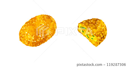 南瓜炸丸子切成兩半，手繪水彩插畫材料，用於烹飪和食品 119287306