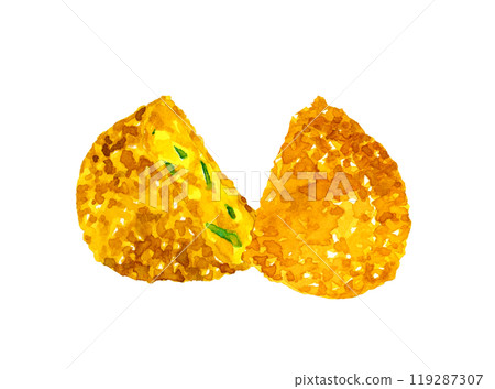 Pumpkin croquette cut in half - Hand-drawn watercolor illustration of food 119287307