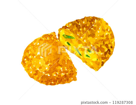 Pumpkin croquette cut in half - Hand-drawn watercolor illustration of food 119287308