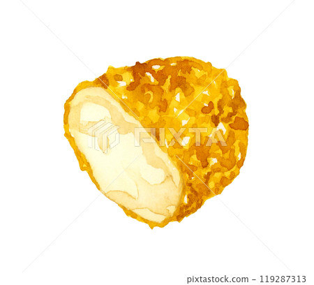 Crab cream croquette cut in half - Hand-drawn watercolor illustration of cuisine and food 119287313
