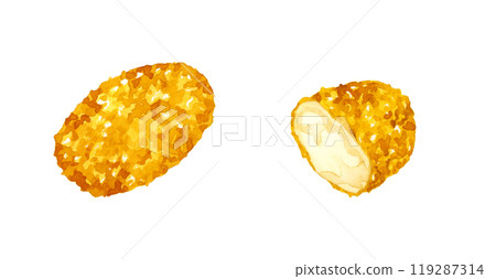 Crab cream croquette cut in half - Hand-drawn watercolor illustration of cuisine and food Crab cream croquette cut in half - Hand-drawn watercolor illustration of cuisine and food 119287314