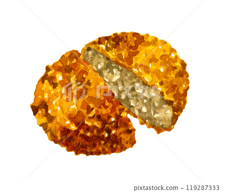 Minced meat cut in half - Hand-drawn watercolor illustration of food and cuisine Minced meat cut in half - Hand-drawn watercolor illustration of food and cuisine 119287333