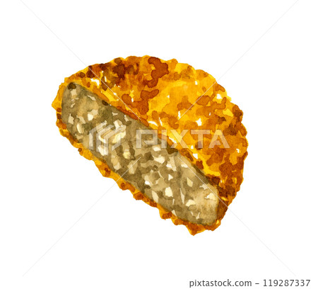 Minced meat cut in half - Hand-drawn watercolor illustration of food and cuisine 119287337