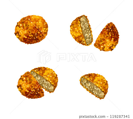 A set of minced meat cutlets - A collection of hand-drawn watercolor illustrations of cuisine and food 119287341