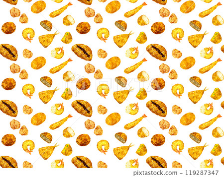 油炸食品無縫圖案手繪水彩插圖食物圖案 119287347