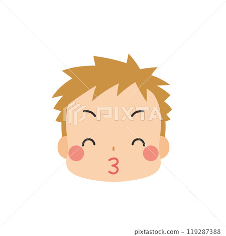 一個可愛的小男孩用微笑圖標接吻的表情符號面部表情白色背景向量 一個可愛的小男孩用微笑圖標接吻的表情符號面部表情白色背景向量 119287388