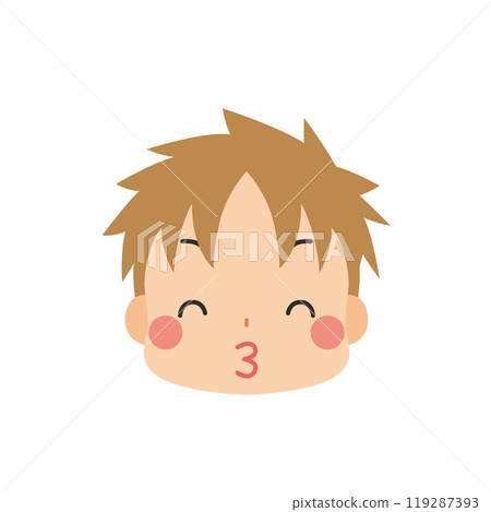 一個可愛的小男孩用微笑圖標接吻的表情符號面部表情白色背景向量 一個可愛的小男孩用微笑圖標接吻的表情符號面部表情白色背景向量 119287393