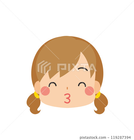 一個可愛的小女孩用微笑圖標接吻的表情符號面部表情白色背景向量 一個可愛的小女孩用微笑圖標接吻的表情符號面部表情白色背景向量 119287394