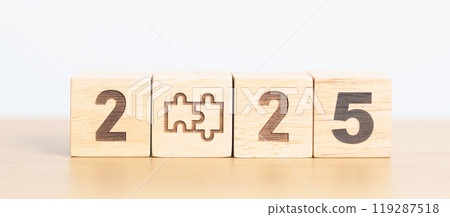 2025 block with jigsaw puzzle icon. Business Process, Team, teamwork, Goal, mission, Resolution, strategy, plan, Action, partnership, and New Year start 2025 block with jigsaw puzzle icon. Business Process, Team, teamwork, Goal, mission, Resolution, strategy, plan, Action, partnership, and New Year start 119287518