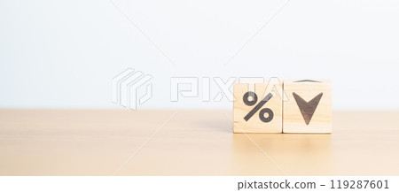wood block of percentage change to UP and Down arrow. Interest rate, GDP, stocks market, financial, deflation and Inflation, ranking, mortgage, debt, Loan and Economic Recession concept wood block of percentage change to UP and Down arrow. Interest rate, GDP, stocks market, financial, deflation and Inflation, ranking, mortgage, debt, Loan and Economic Recession concept 119287601