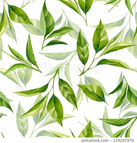 Seamless pattern with green tea leaves. Floral background Seamless pattern with green tea leaves. Floral background 119287978