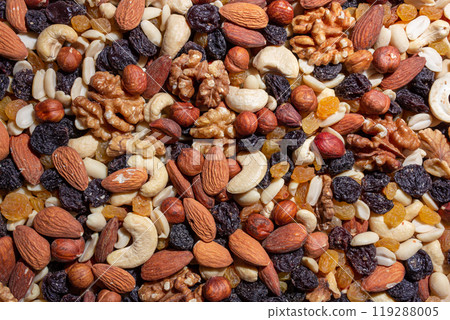 Mixed Nuts: Almonds, Walnuts, Cashews, Peanuts, Hazelnuts, Dried Prunes and Raisins Mixed Nuts: Almonds, Walnuts, Cashews, Peanuts, Hazelnuts, Dried Prunes and Raisins 119288005
