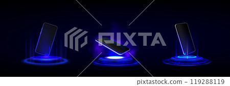 3d neon light futuristic podium for mobile phone 3d neon light futuristic podium for mobile phone 119288119