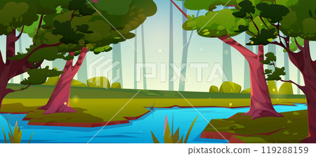 River flowing in summer forest with sun shine River flowing in summer forest with sun shine 119288159