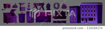 Night back alley city street cartoon vector set 119288174