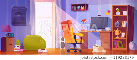 Vector workplace with computer for study and cat Vector workplace with computer for study and cat 119288179