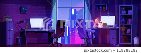 Home or office room with computers at night 119288182