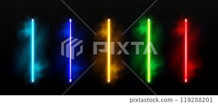 Neon led tubes set on transparent background 119288201