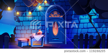 Night house front door vector home wall exterior Night house front door vector home wall exterior 119288205