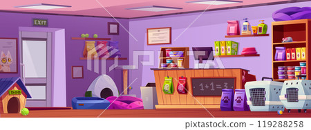Animal pet toy store interior cartoon background 119288258