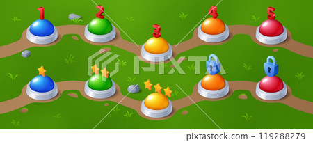 Game level progress indicator on green lawn Game level progress indicator on green lawn 119288279