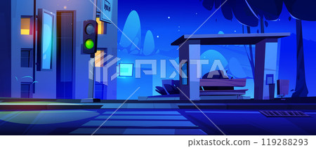 City street sidewalk at night 119288293