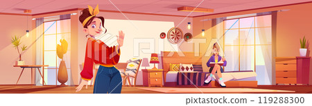 Teen girl with mother in bedroom read book vector 119288300