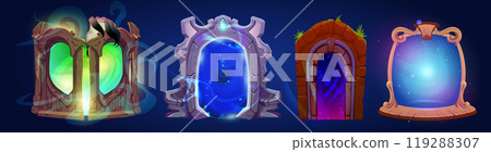 Game fantastic door with magic portal. Game fantastic door with magic portal. 119288307