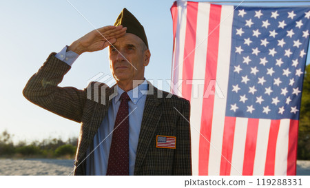 United States America Veteran Greets His Comrades Arriving At Memorial Beach 119288331