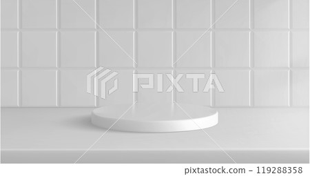 3d white kitchen tile podium platform background 119288358
