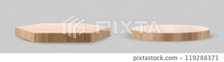 Realistic set of circle, hexagon wooden boards 119288371