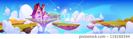 Floating island with house and green garden 119288394