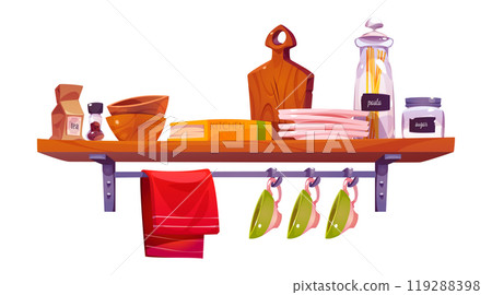 Kitchen shelf with utensil and cook tool vector 119288398