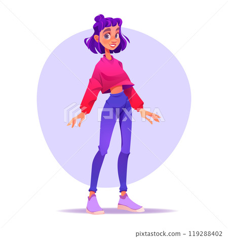 Cute girl, young woman character with purple hair 119288402