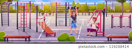 Man in outdoor gym park and street sport equipment 119288414